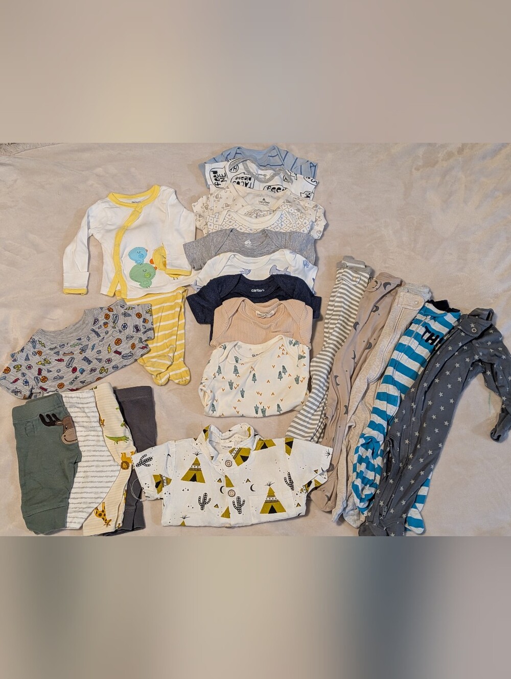 0-3 Months Baby Boy Clothing Lot Infant Pants, Onesies, Pajamas, Shirts 22 piece